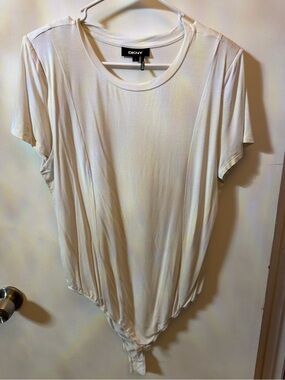 DKNY Cream Short-Sleeve Bodysuit with Front Snap